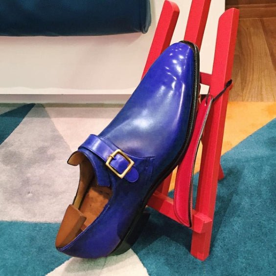 Men's Blue Leather Monk Buckle Shoes - LEATHERSHOE