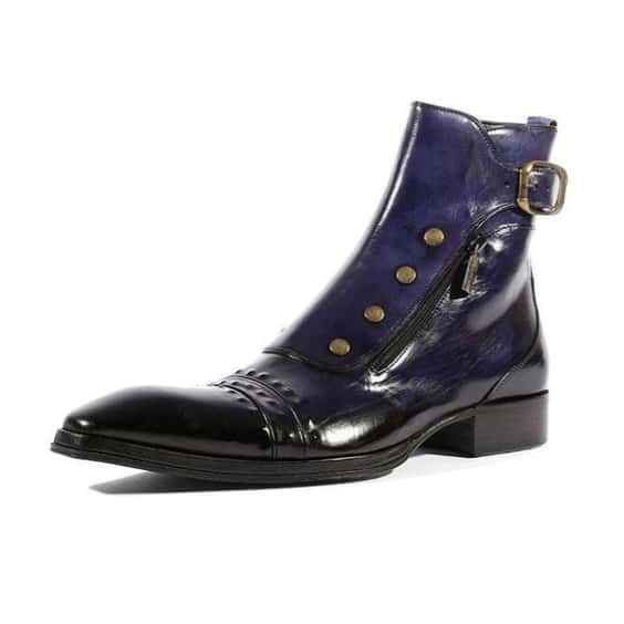 Men's Blue Patina Leather Ankle High Military Boots - LEATHERSHOE
