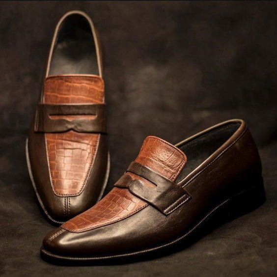 Men's Brown Alligator Leather Penny Loafers - LEATHERSHOE