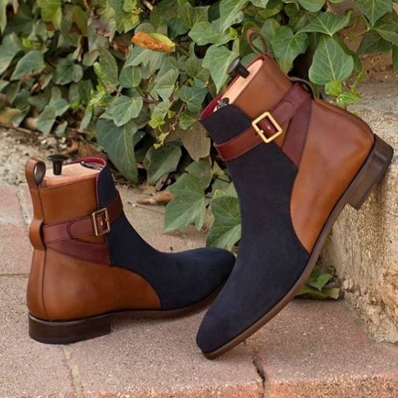 Men's Brown & Blue Suede Leather Jodhpur Boots - LEATHERSHOE