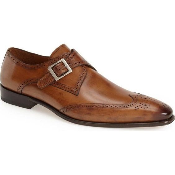 Men's Brown Leather Oxford Wingtip Monk Shoes - LEATHERSHOE
