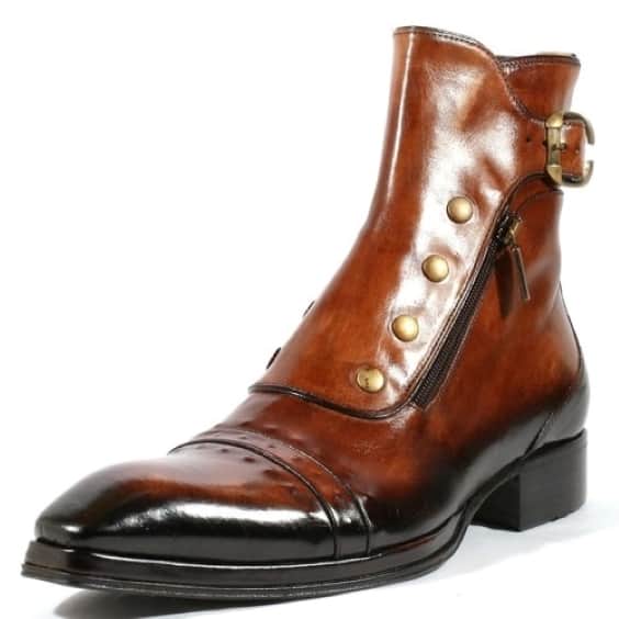 Men's Brown Patina Leather Ankle High Military Boots - LEATHERSHOE