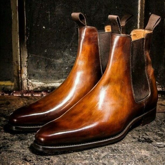Men's Brown Patina Leather Chelsea Boots - LEATHERSHOE