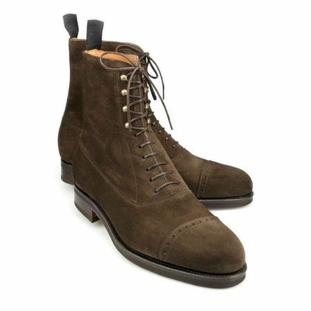 Men's Brown Suede Leather Ankle High Dress Boots - LEATHERSHOE