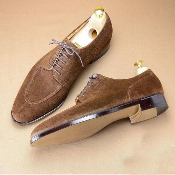 Men's Brown Suede Slip Toe Formal Dress Shoes - LEATHERSHOE