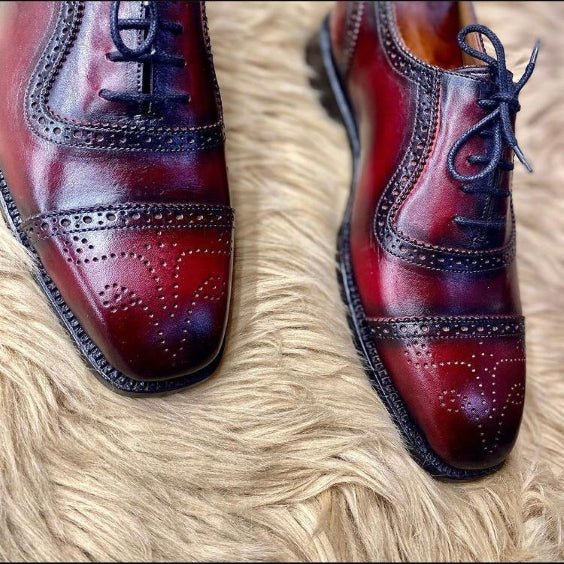 Men's Burgundy Patina Leather Oxford Shoes - LEATHERSHOE