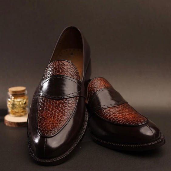 Men's Dual Tone Brown Leather Penny Loafers - LEATHERSHOE