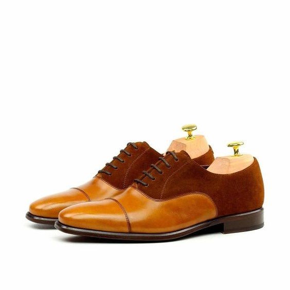 Men's Dual Tone Brown Suede Leather Oxford Shoes - LEATHERSHOE