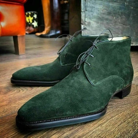 Men's Forest Green Suede Leather Chukka Boots - LEATHERSHOE