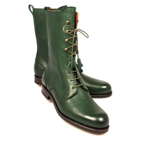 Men's Genuine Green Leather Long Boots - LEATHERSHOE