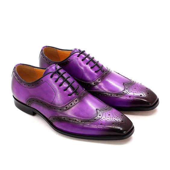 Men's Genuine Purple Leather Wingtip Oxford Shoes - LEATHERSHOE