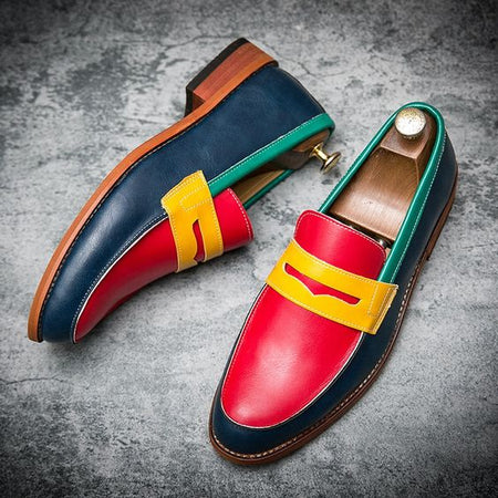 Men's Multi Color Leather Penny Loafers - LEATHERSHOE
