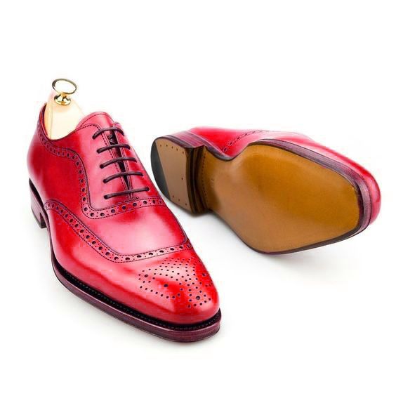 Men's Red Leather Formal Lace Up Oxford Shoes - LEATHERSHOE