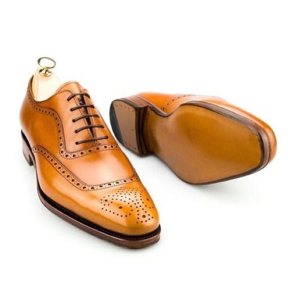 Men's Tan Brown Leather Formal Lace Up Oxford Shoes - LEATHERSHOE
