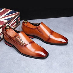 Men's Tan Brown Patina Leather Dress Shoes - LEATHERSHOE