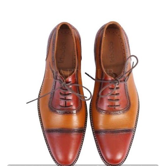 Men's Two Tone Brown Leather Oxford Shoes - LEATHERSHOE