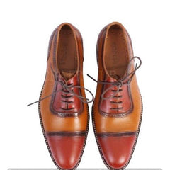 Men's Two Tone Brown Leather Oxford Shoes - LEATHERSHOE