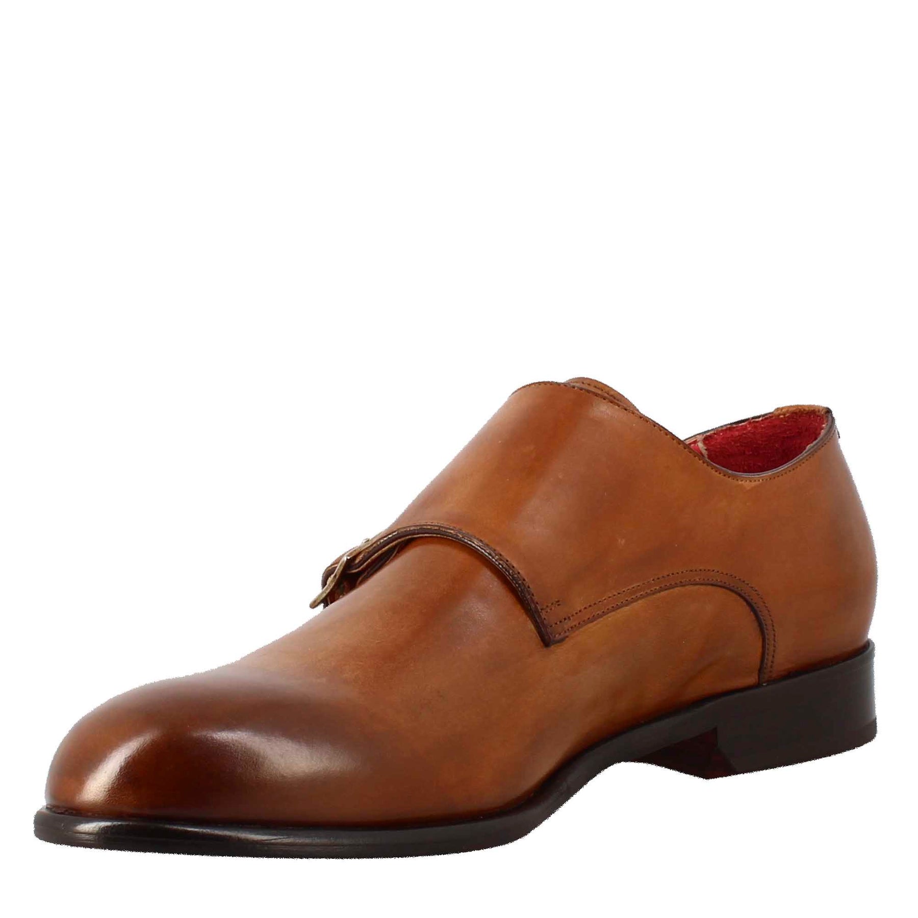 Men's double buckle shoe in sienna brown leather