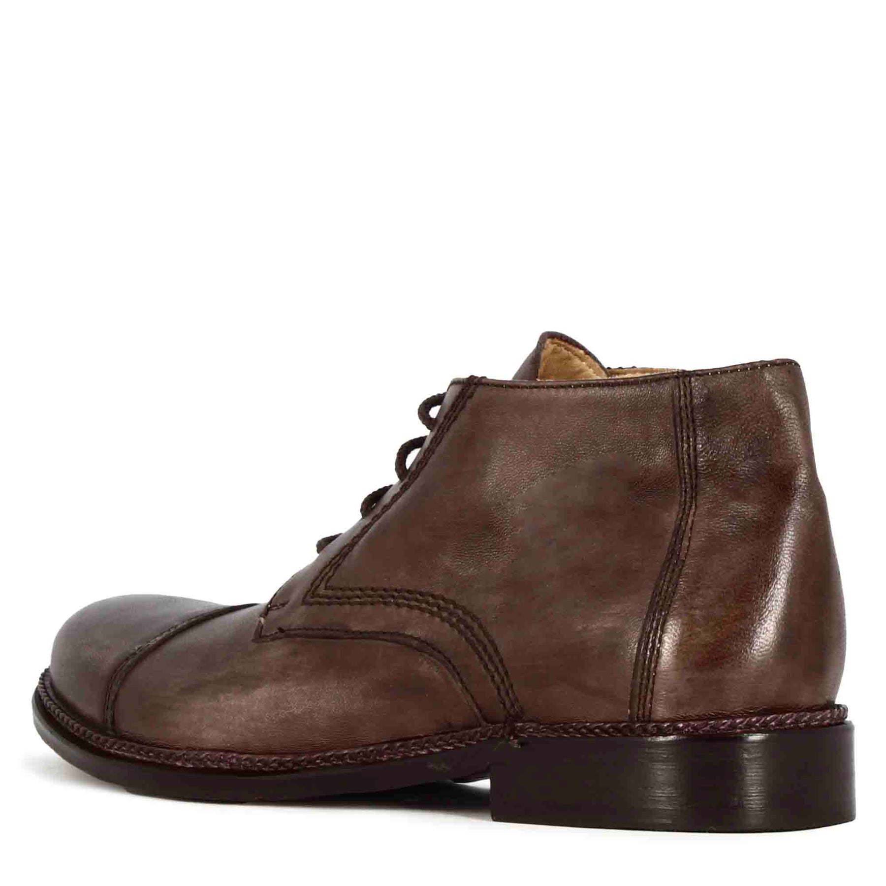Men's lace-up ankle boots in dark brown leather