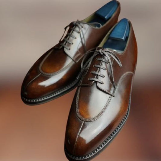 Handmade Men's Brown Patina Leather Dress Shoes