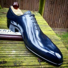 Handmade Men's Blue Patina Leather Formal Shoes